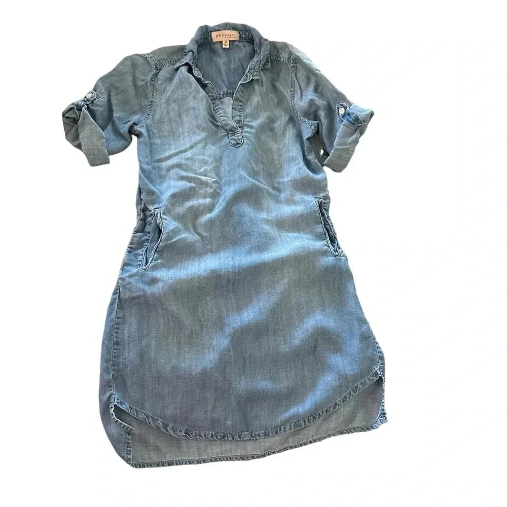 Philosophy Light Chambray Blue Midi Shirt Dress